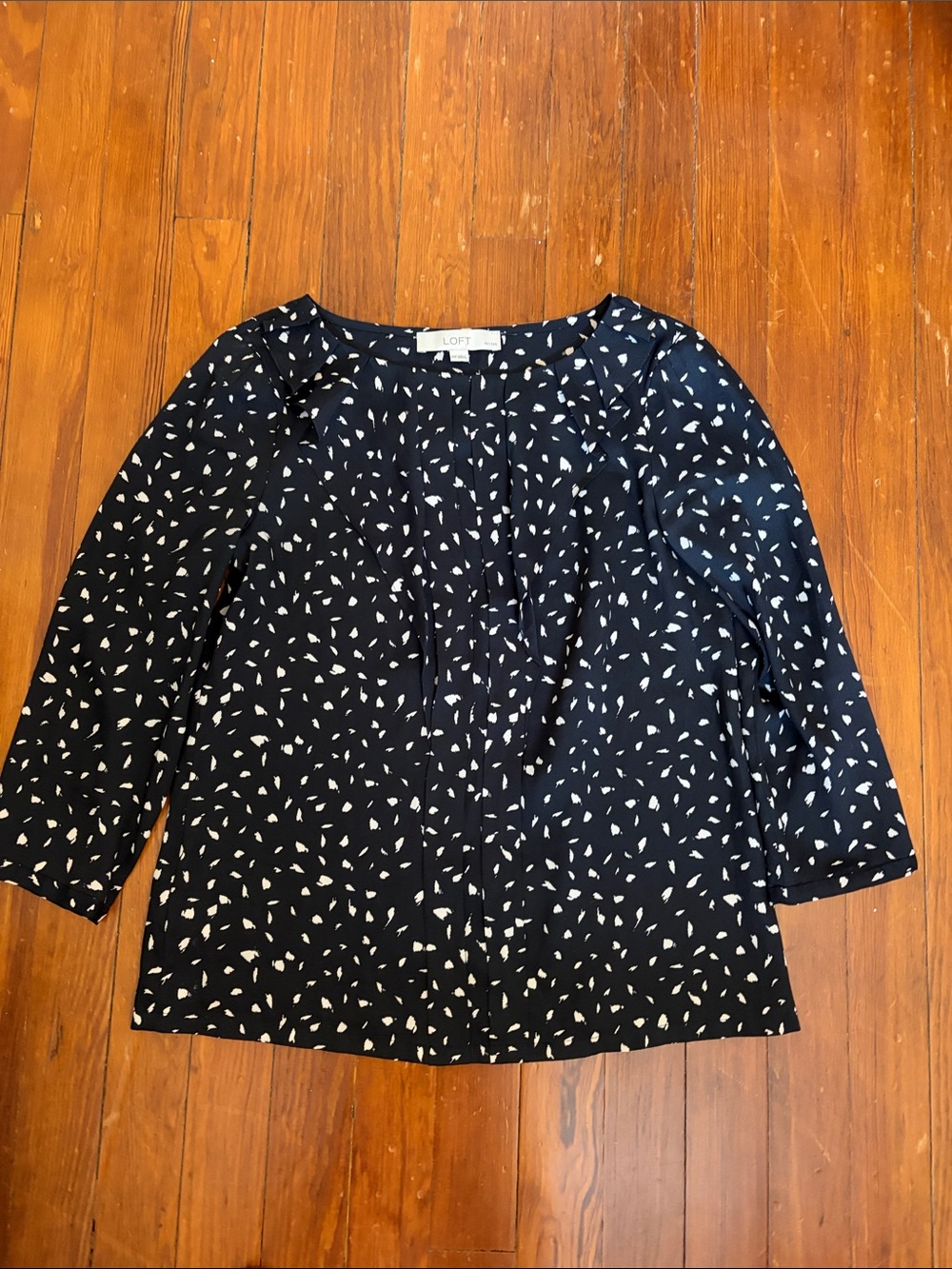 LOFT Black Blouse with White Abstract Print